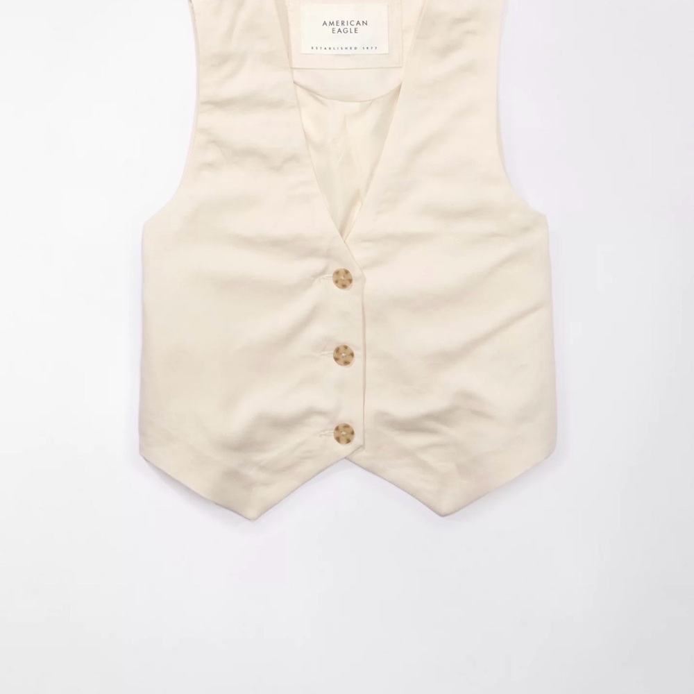 American Eagle Linen Blend Cream Vest Sz L Boho Festival Natural - Picture 3 of 11